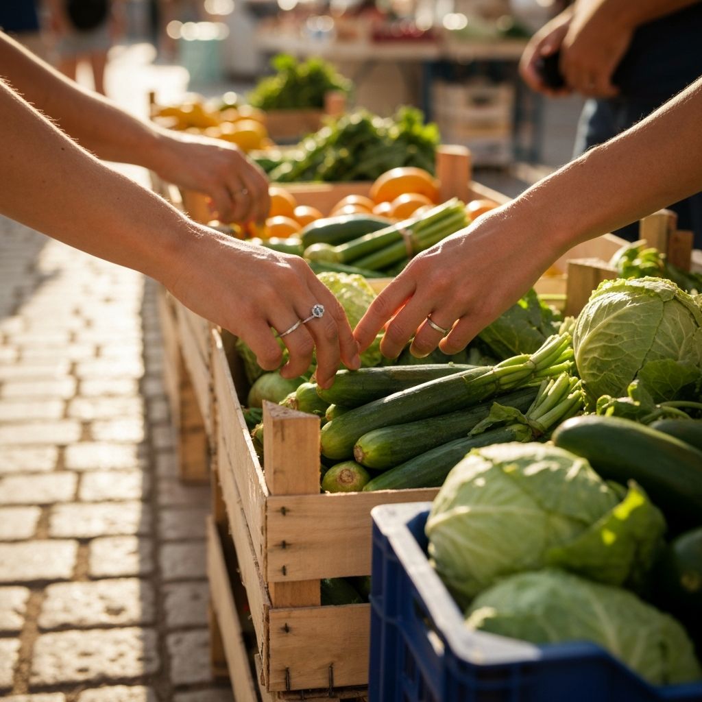 Odabir svježeg povrća i organske hrane na tržničnom štandu