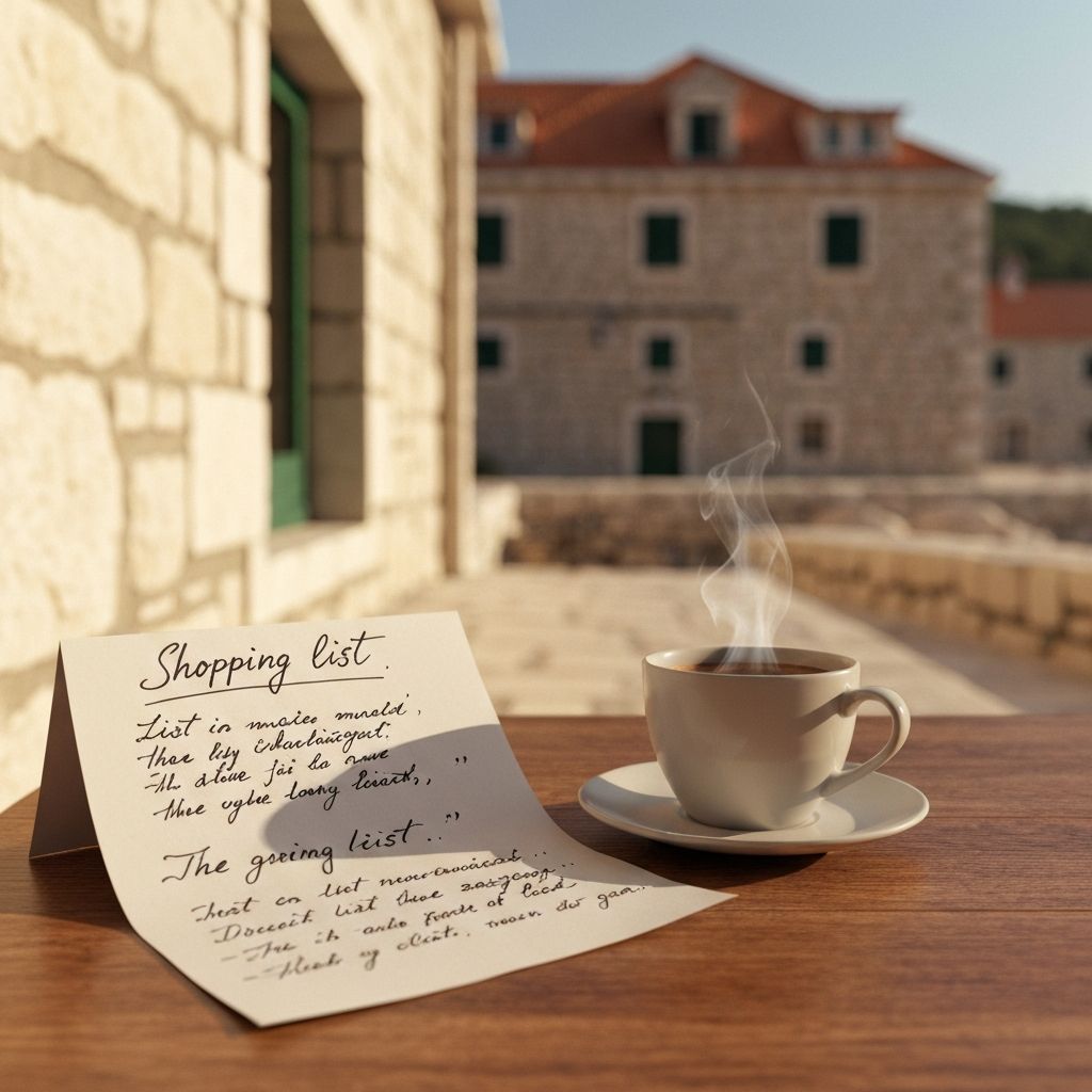 Pisanje liste za tržnicu uz jutarnju kavu i toplu čašu kave